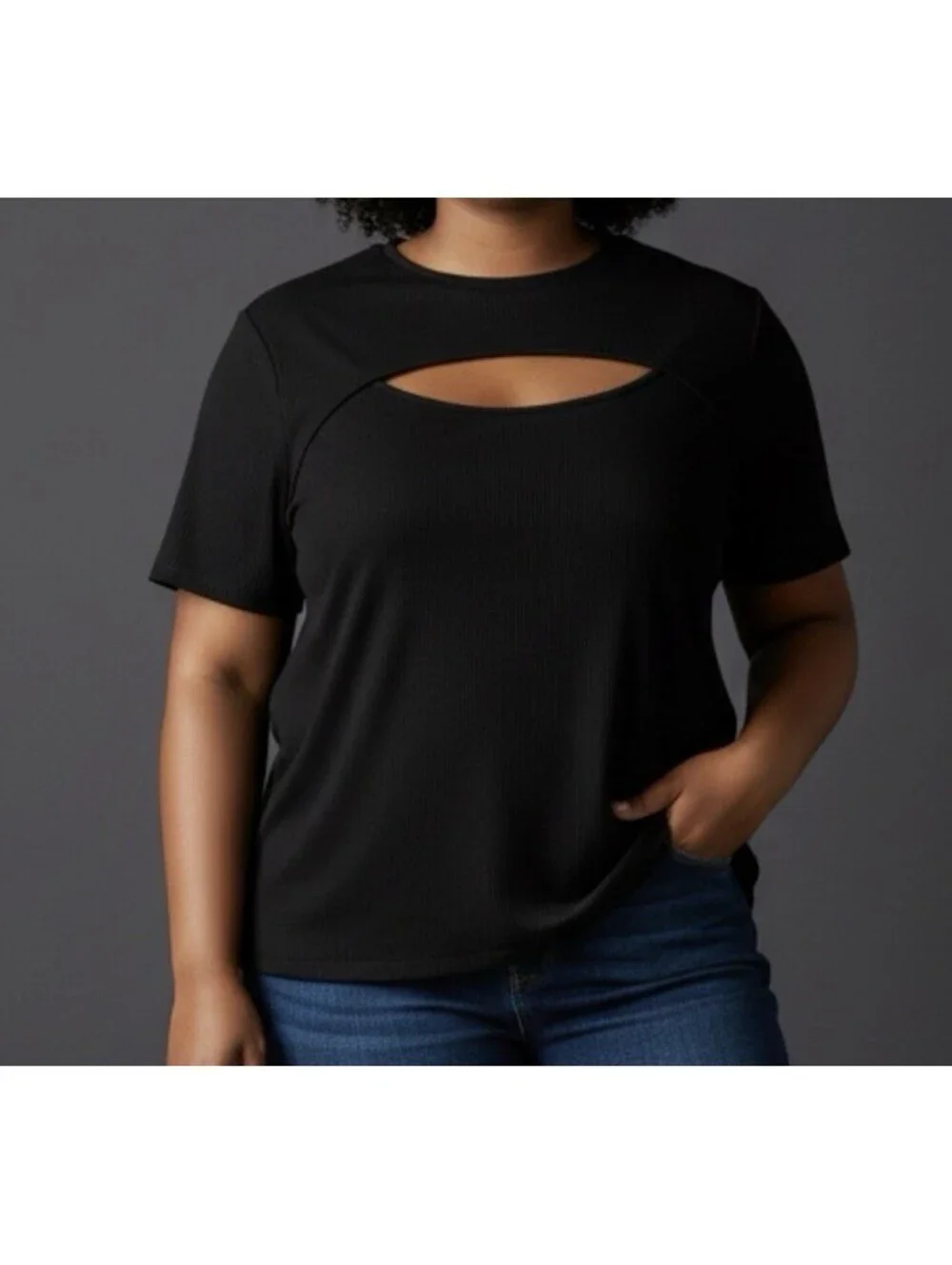 Women Ava&Viv Black Short Sleeve Pullover Polyester Blend Blouse Sz 2X